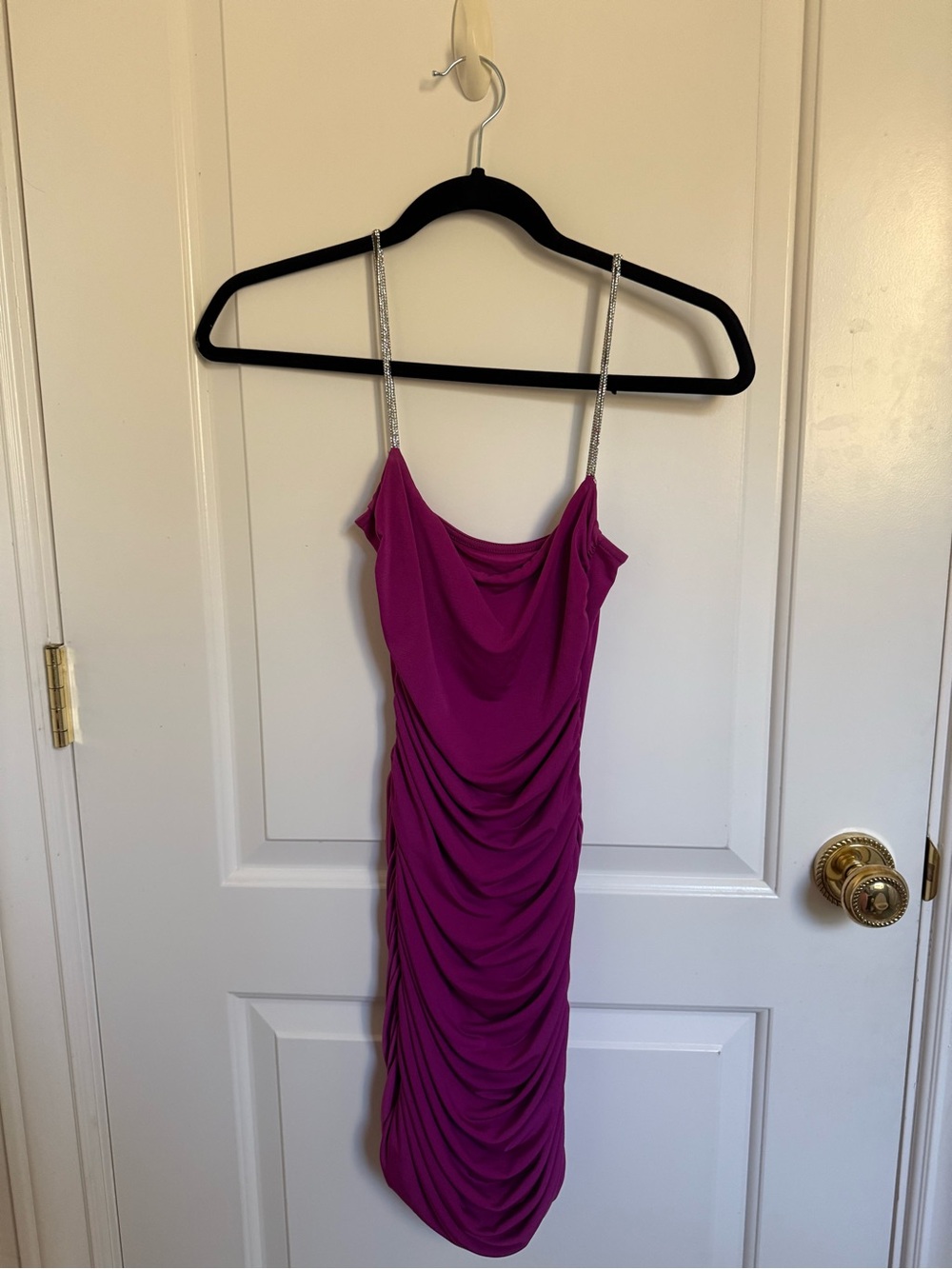 Lucy in the Sky Fuchsia Ruched Slip Dress with Rhinestone Straps